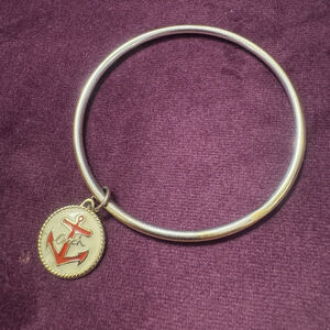 Coach Gold-tone Anchor Charm Bangle Bracelet Logo Pendent